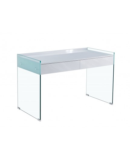 Mesa LIMOGES, cristal, cajonera, lacada blanca, 120 x 60 cms