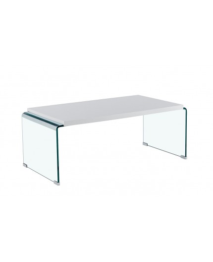 Mesa ARISTON, baja, lacada blanca, cristal, 110x55 cms