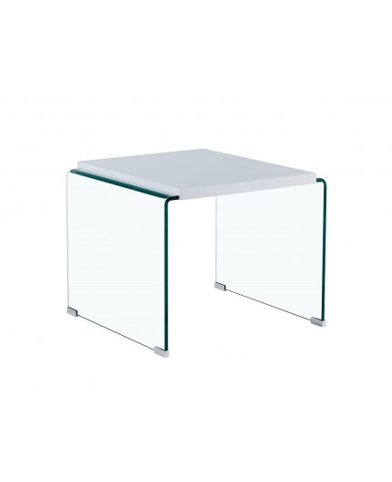 Mesa ARISTON, baja, lacada blanca, cristal, 60 x 63 cms