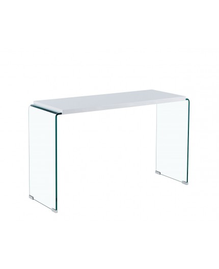 Consola Mesa ARISTON, lacada blanca, cristal, 120 x 40 cms