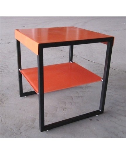 Mesa KIHA, baja, multiusos, metal y cristal naranja