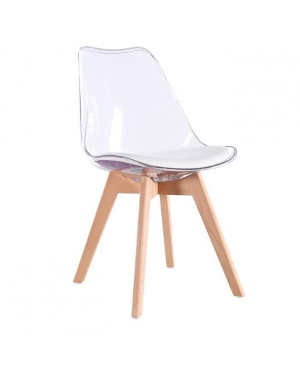 Silla TORRE 4P, madera, transparente, coj¡n blanco