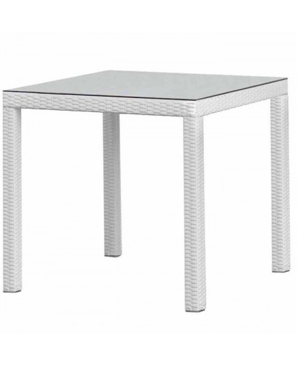 Mesa COSTA, aluminio, rat n blanco beige, 80x80 cms