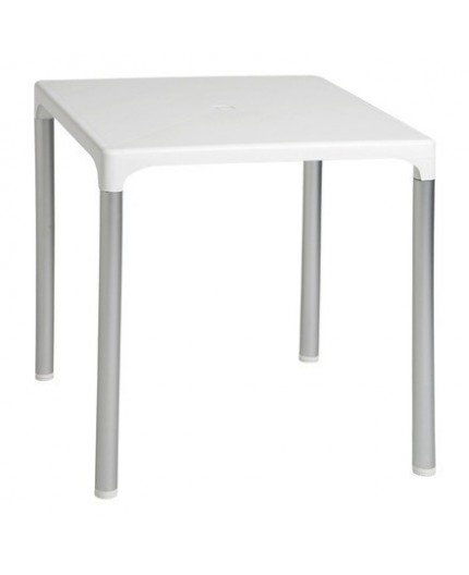 Mesa DOROTEA, aluminio, polipropileno blanco 70x70 cms