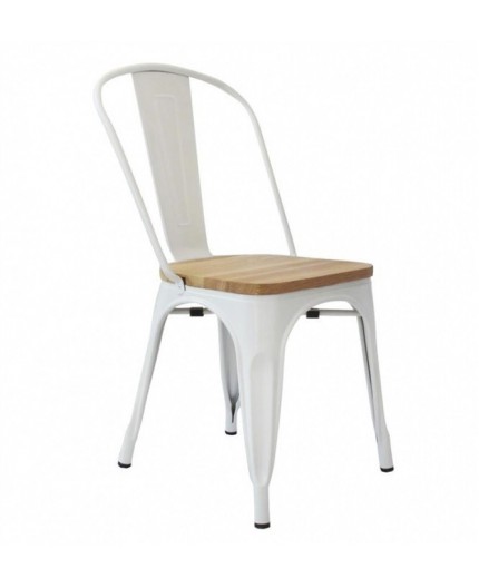 Silla TOL, acero, madera, blanca