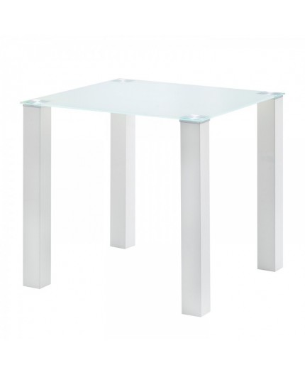 Mesa FABIOLA, lacada blanca, cristal, 80 x 80 cms