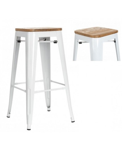 Taburete TOL, acero, madera, blanco