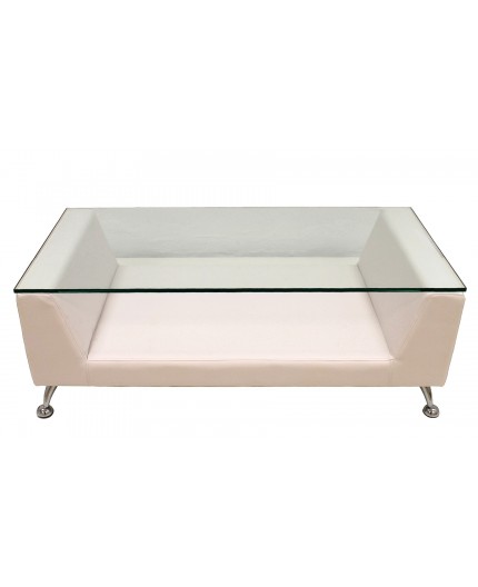 Mesa KATE, baja, cristal, blanca, 120x60 cms