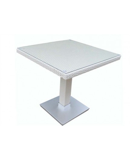 Mesa CANDICE, aluminio, rat n blanco beige, 80x80 cms