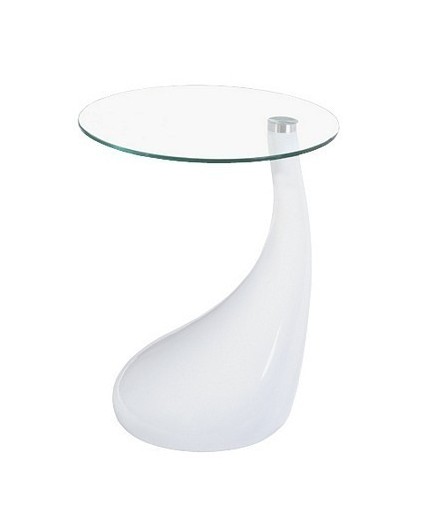 Mesa PEAR NEW, baja, blanca, cristal, 50 cms de di metro