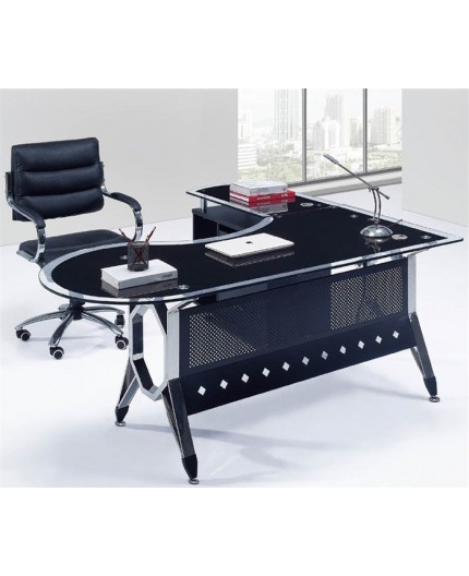 Mesa de oficina COLOGNE, mueble a izquierda, cristal, 180x85 cms