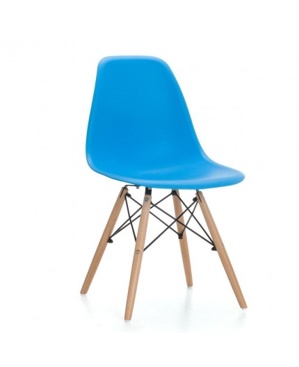 Silla TOWER PP, madera, polipropileno azul