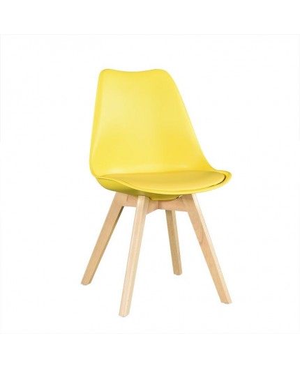 Silla TORRE 4P (HT), madera, polipropileno y coj¡n amarillo