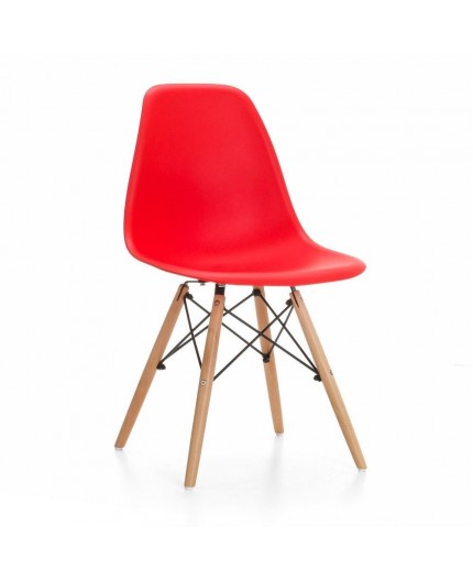 Silla TOWER PP, madera, polipropileno rojo