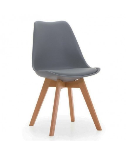 Silla TORRE 4P ( HT ), madera, polipropileno y coj¡n gris oscuro