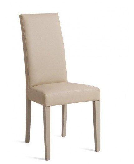 Silla DENNY, madera de haya, lacada y tapizada beige