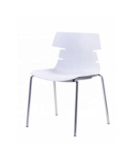 Silla ORµN, apilable, cromada, polipropileno blanco