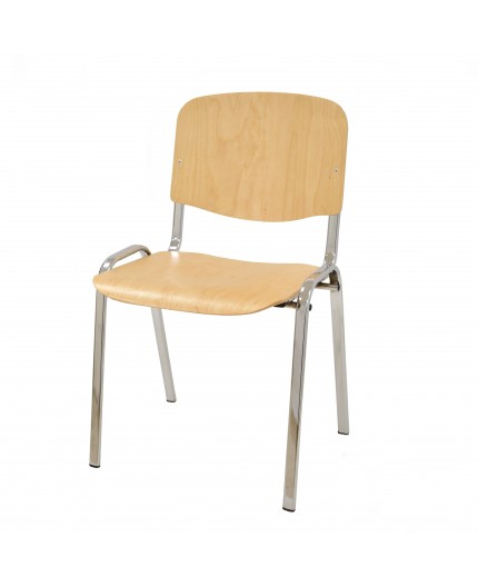 Silla NIZA NEW, chasis cromado, asiento y respaldo en madera natural