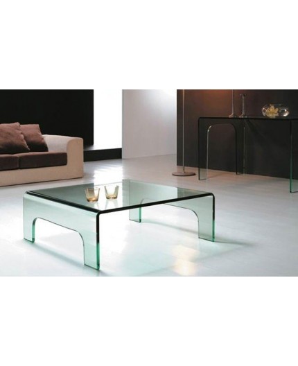 Mesa EVORA NEW, baja, cristal curvado, 90x90 cms