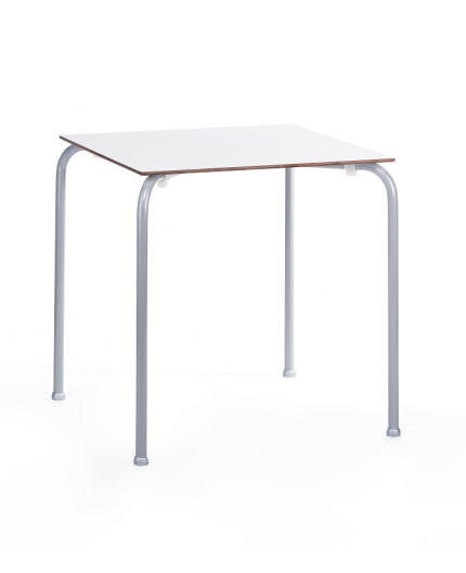 Mesa FERAY, apilable, epoxi plata, tablero fen¢lico blanco, 69 x 69 cms.