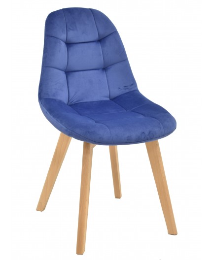 Silla LORENA, madera, tapizada velvet azul