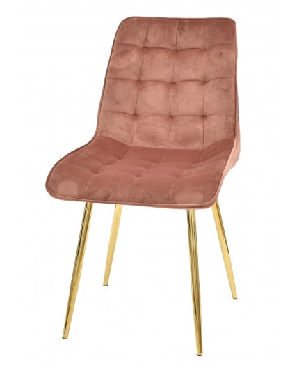 Silla GILDA, metal, dorado, tejido velvet rosa coral