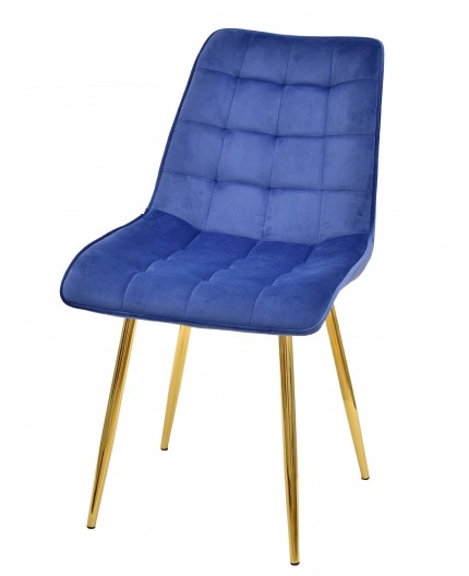 Silla GILDA, metal, dorado, tejido velvet azul