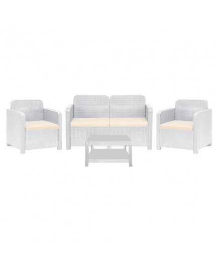 Conjunto GARRUCHA, 2 Sillones + sof  + mesa, poli rat n blanco, cojines