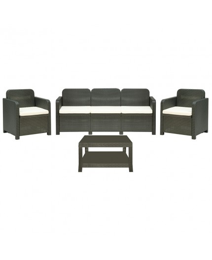 Conjunto BRASIL, 2 Sillones + sof  + mesa, poli rat n antracita, cojines