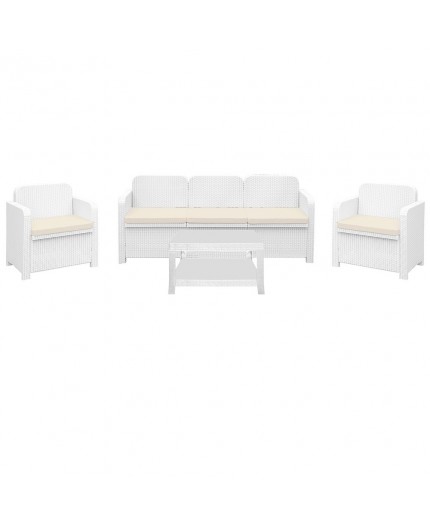 Conjunto BRASIL, 2 Sillones + sof  + mesa, poli rat n blanco, cojines